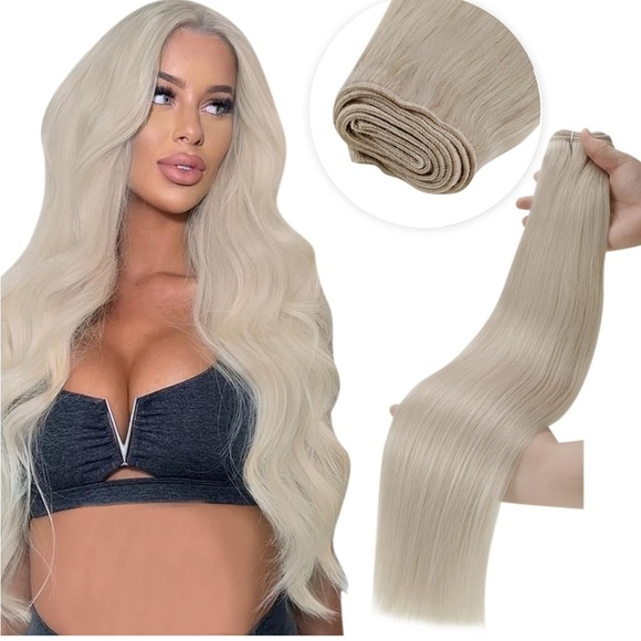 Other - 18” Weft Hair Extensions Human Hair 18 in Platinum Blonde 100g